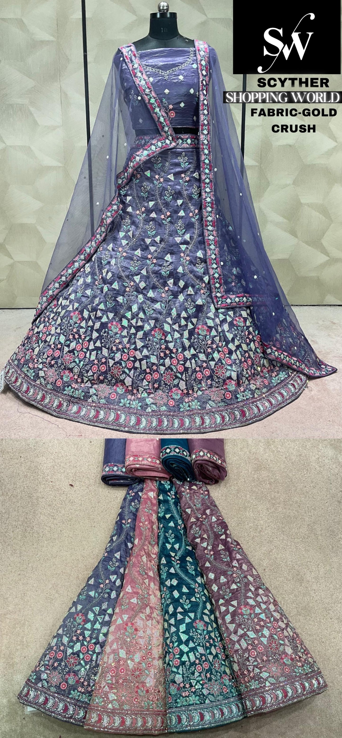 Purple Lehenga gold crush fabric