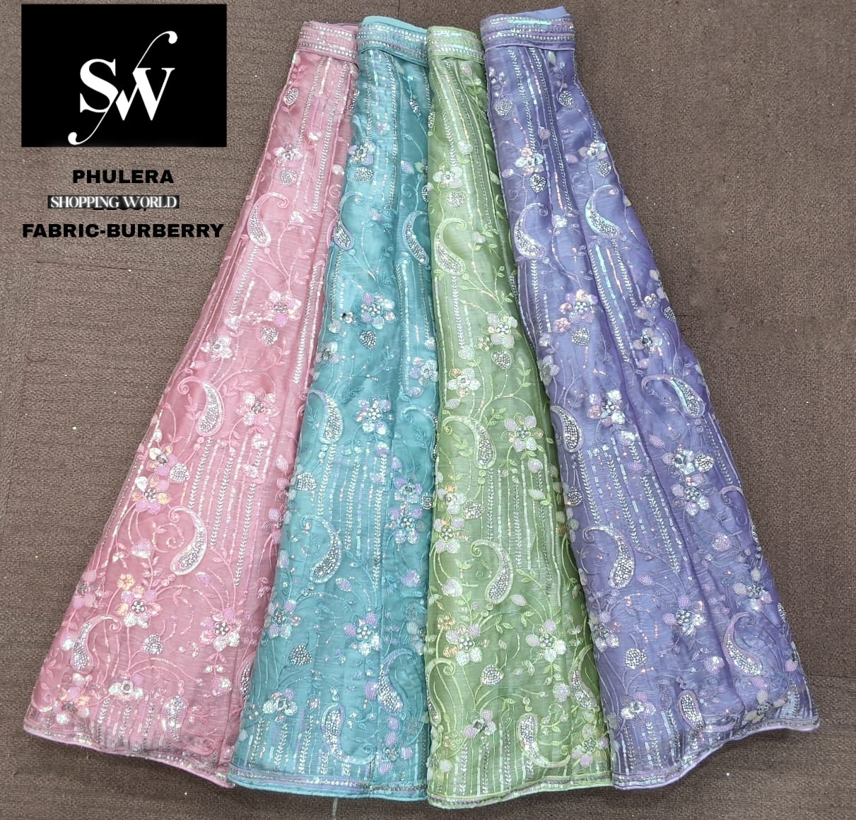 Multi Lehenga Burberry fabric