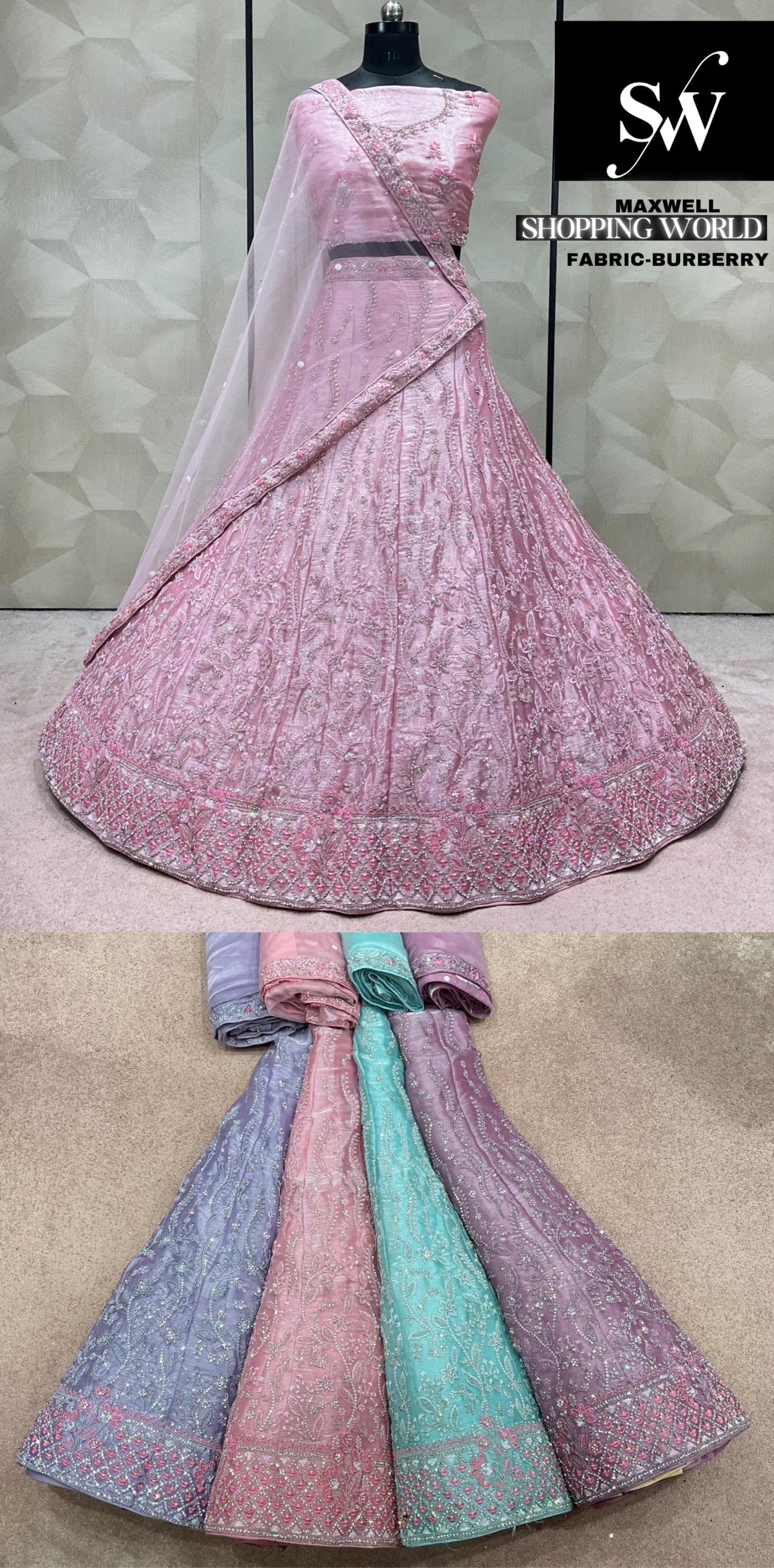 Pink Lehenga Burberry fabric