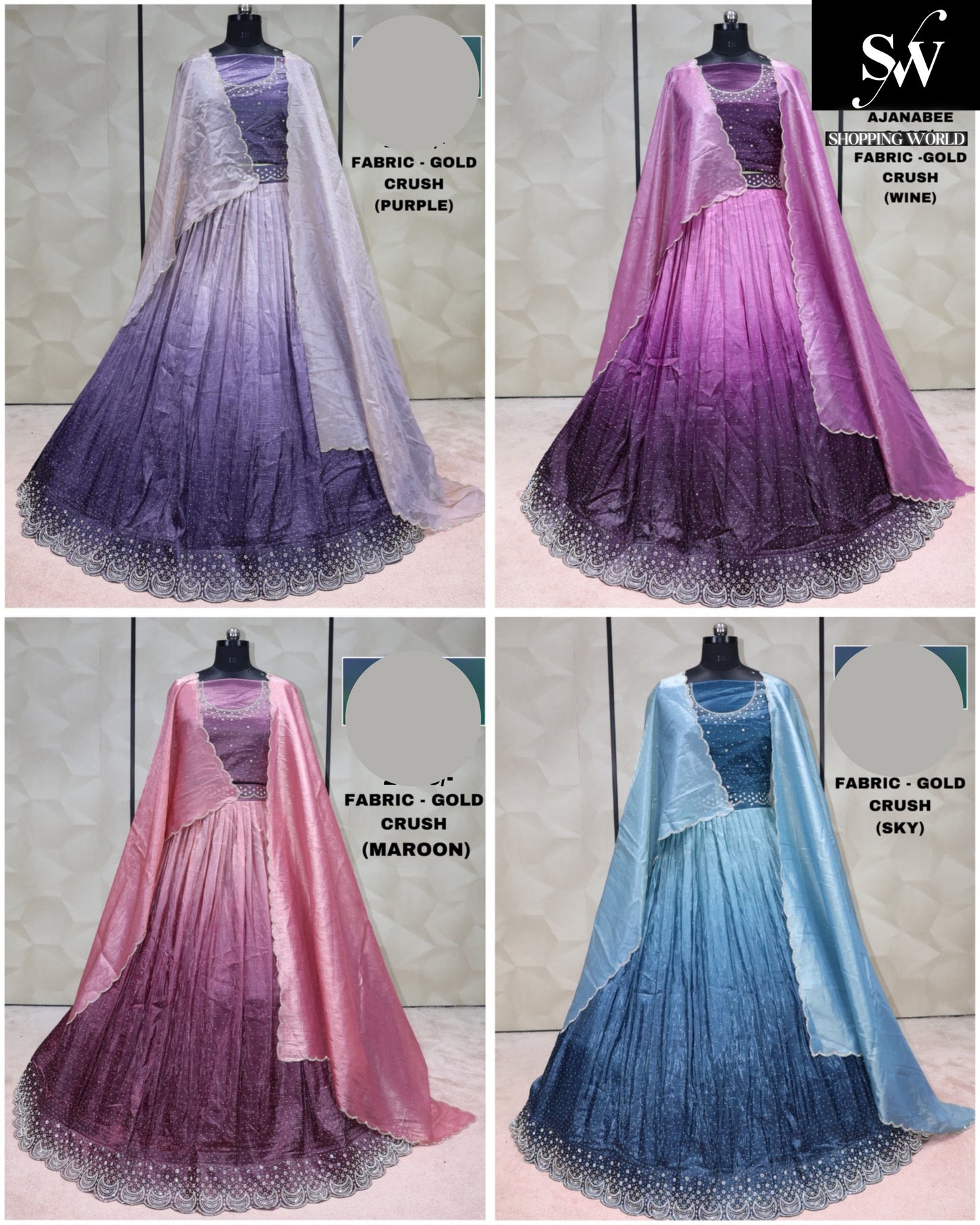 Multi Lehenga gold crush Fabric