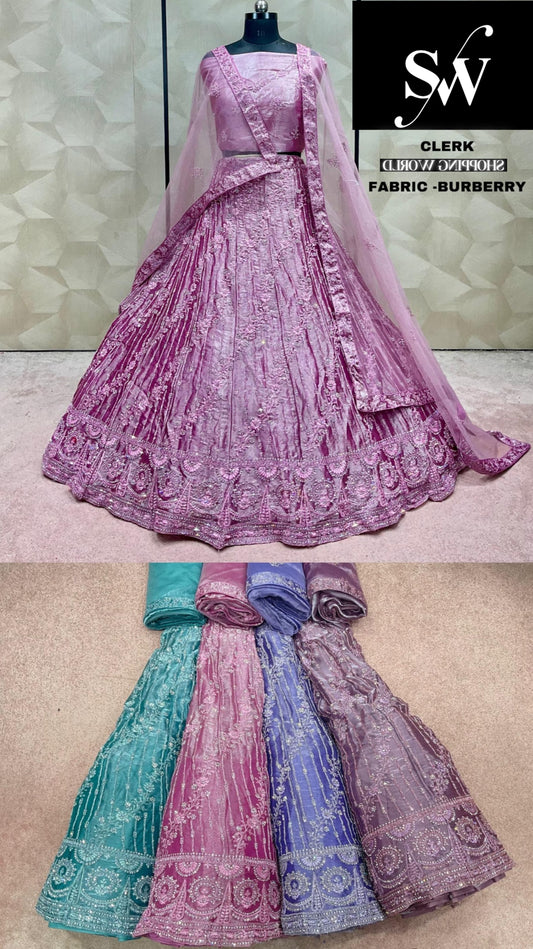 Pink Lehenga Burberry Fabric