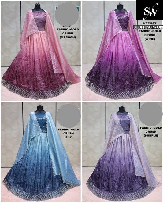 Multi Lehenga gold crush Fabric