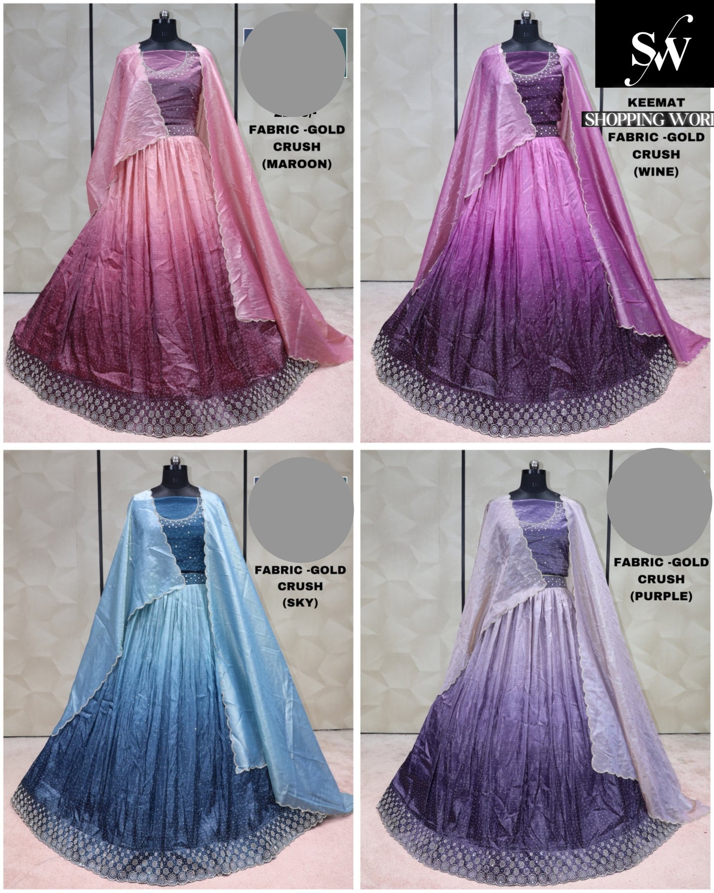 Multi Lehenga gold crush Fabric