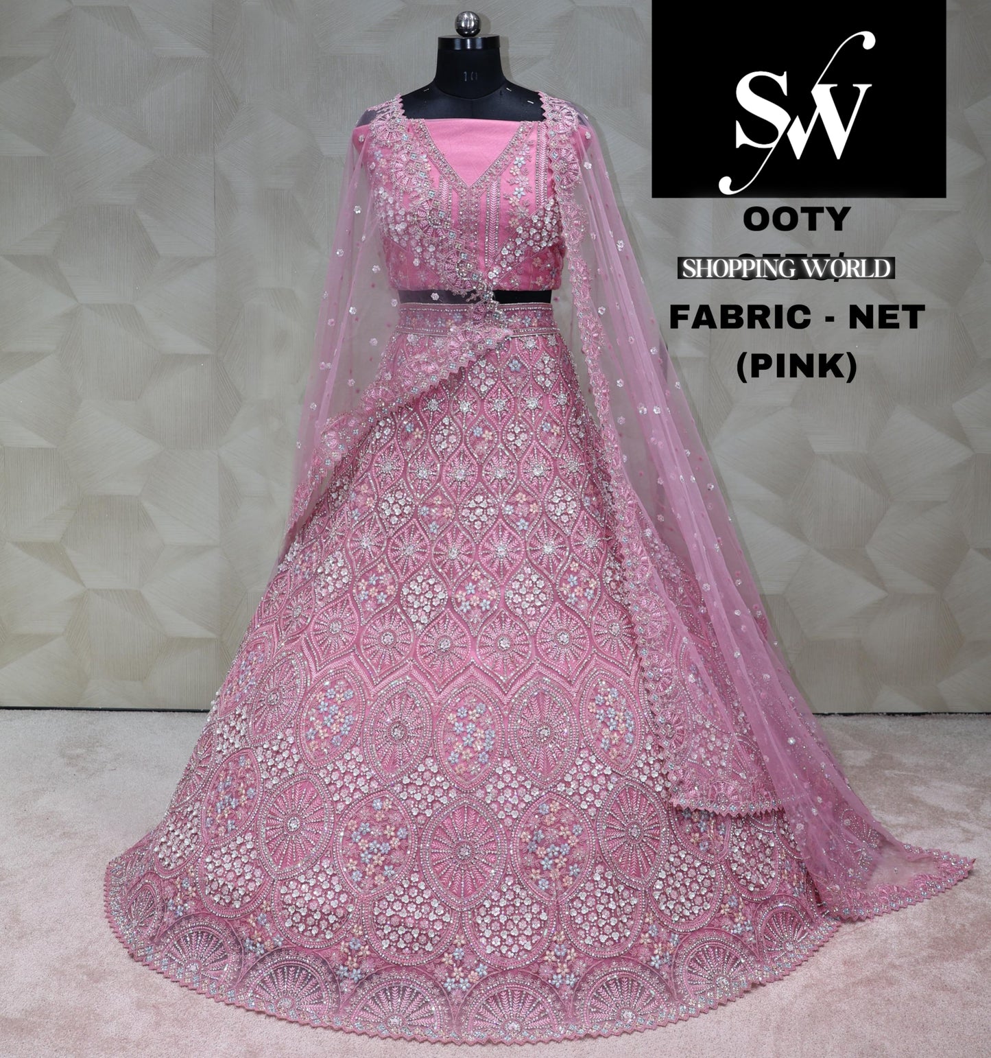 Pink Lehenga Net Fabric