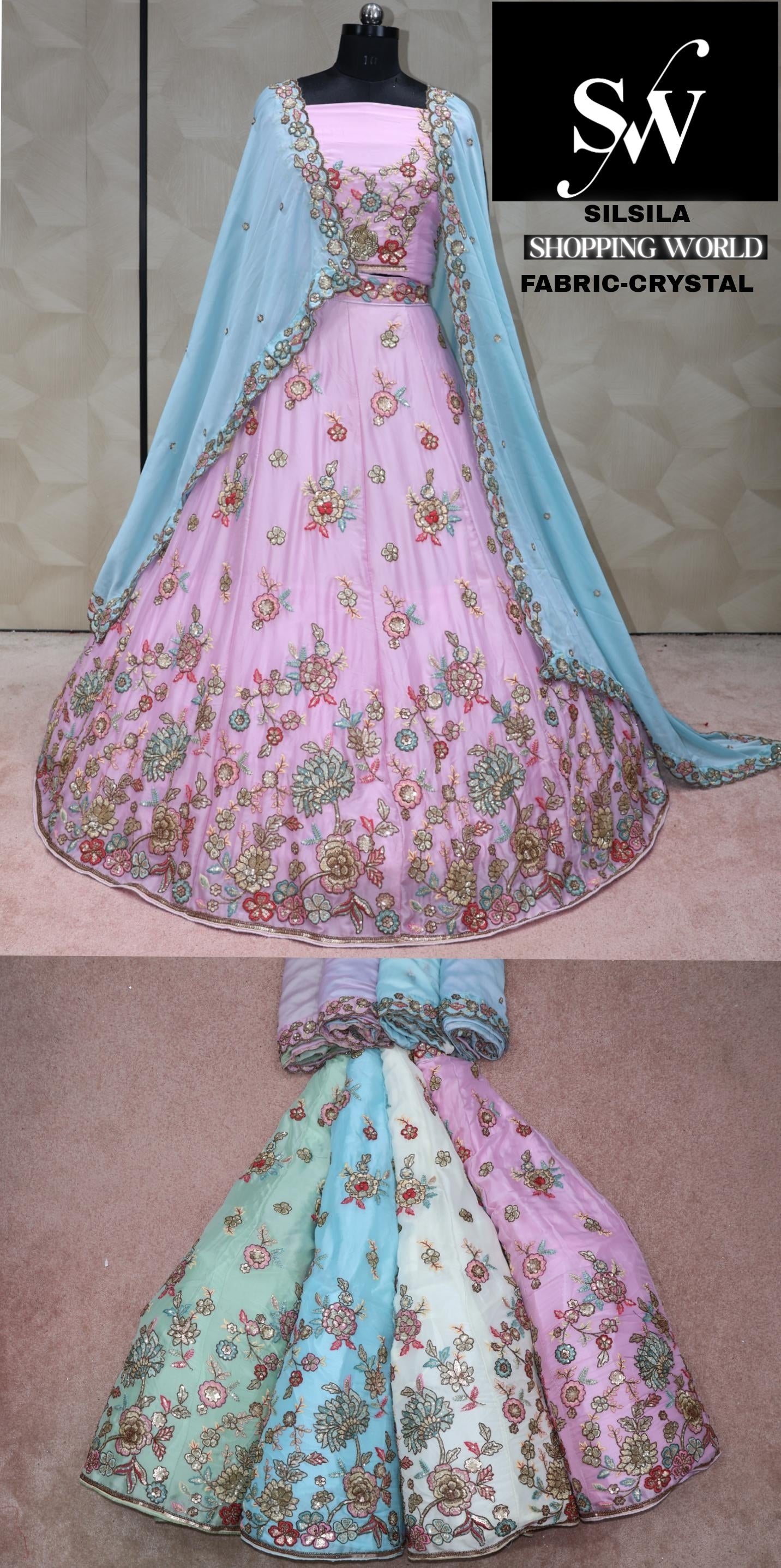 Pink Lehenga Crystal fabric