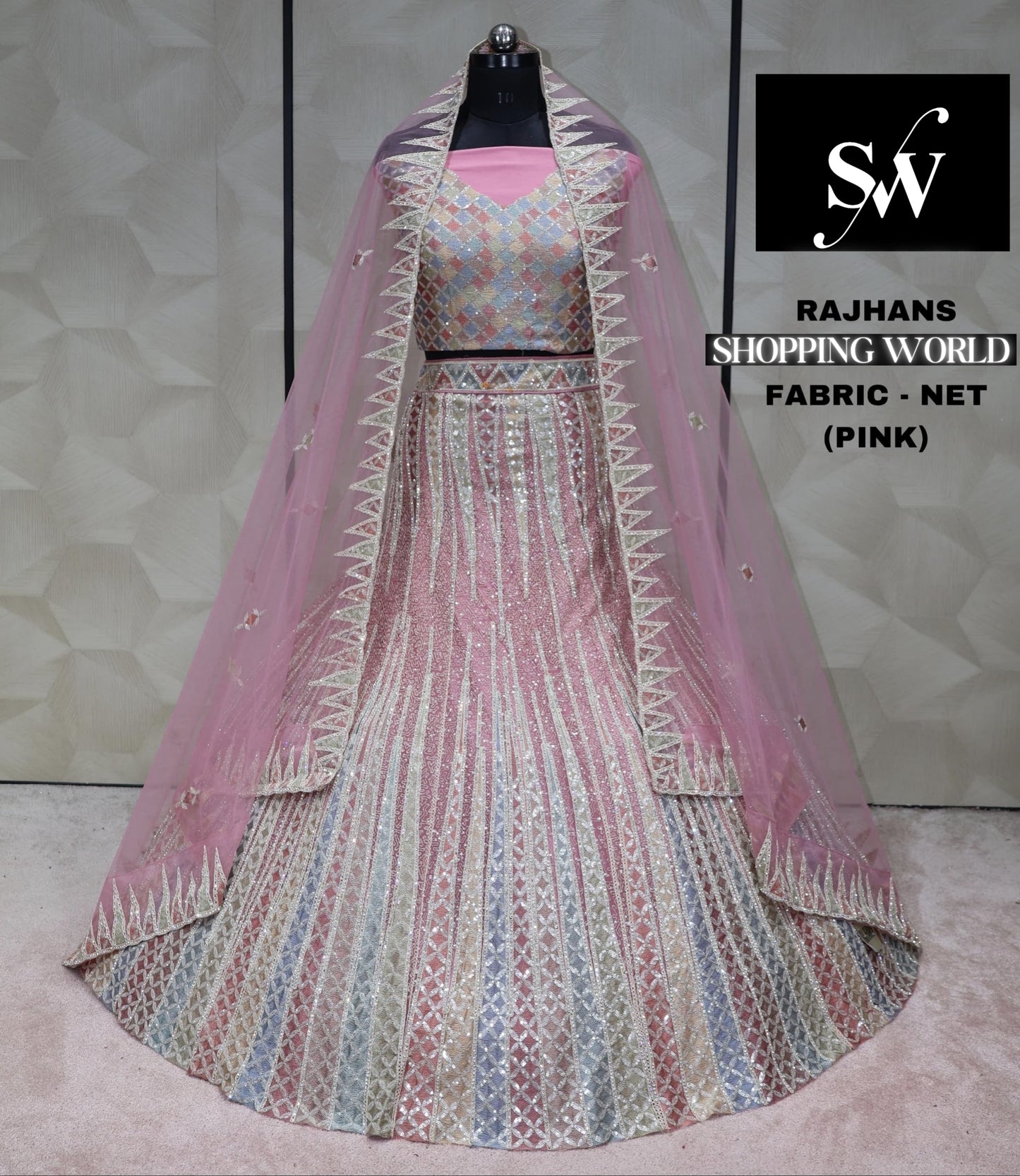 Tela de red Lehenga rosa