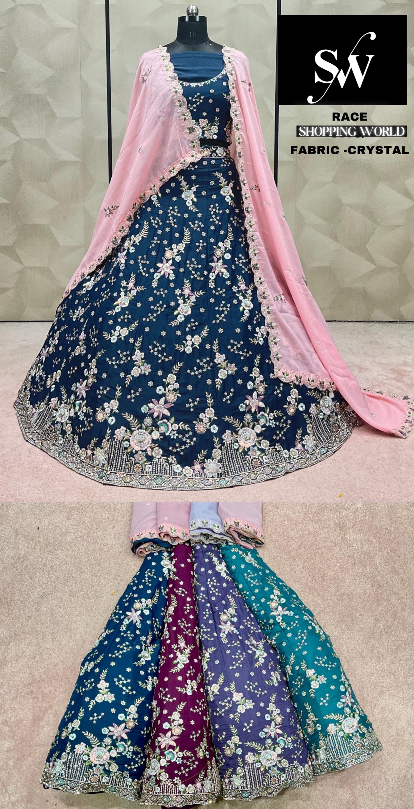 Navy blue Lehenga crystal Fabric