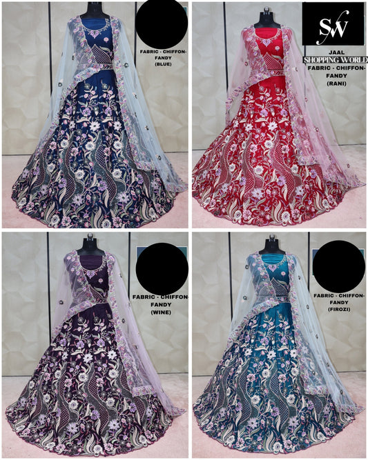 Multi Lehenga Chiffon Fabric