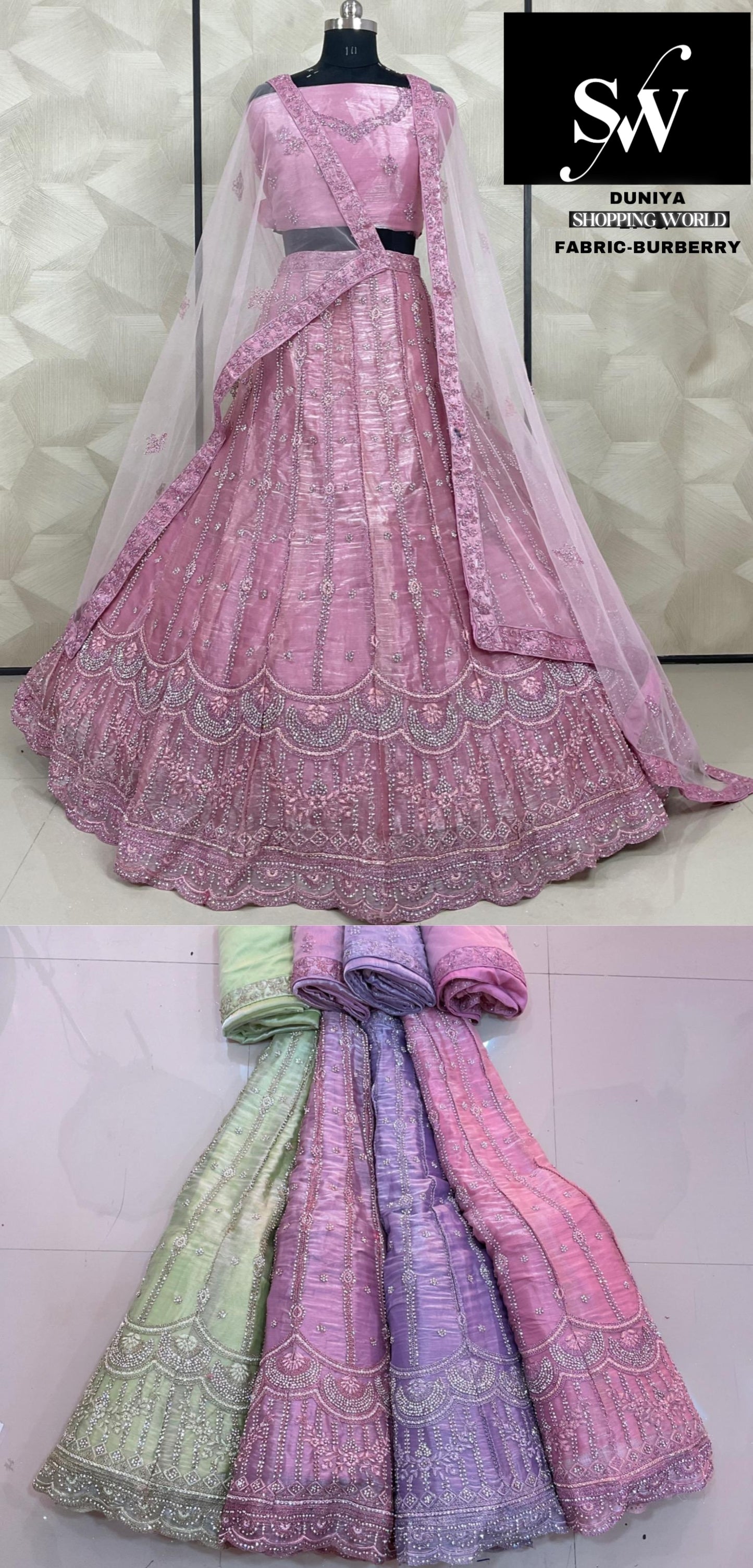 pink Lehenga Burberry Fabric