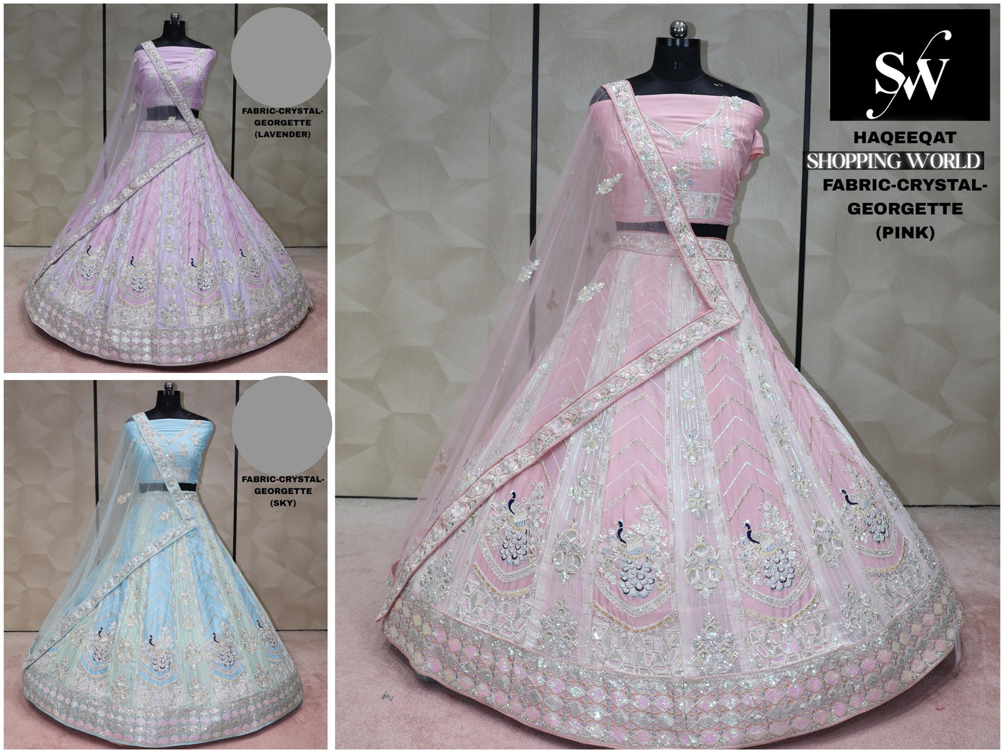 Pink Blue Lehenga crystal georgette Fabric