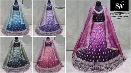 Multi Lehenga gold crush Fabric