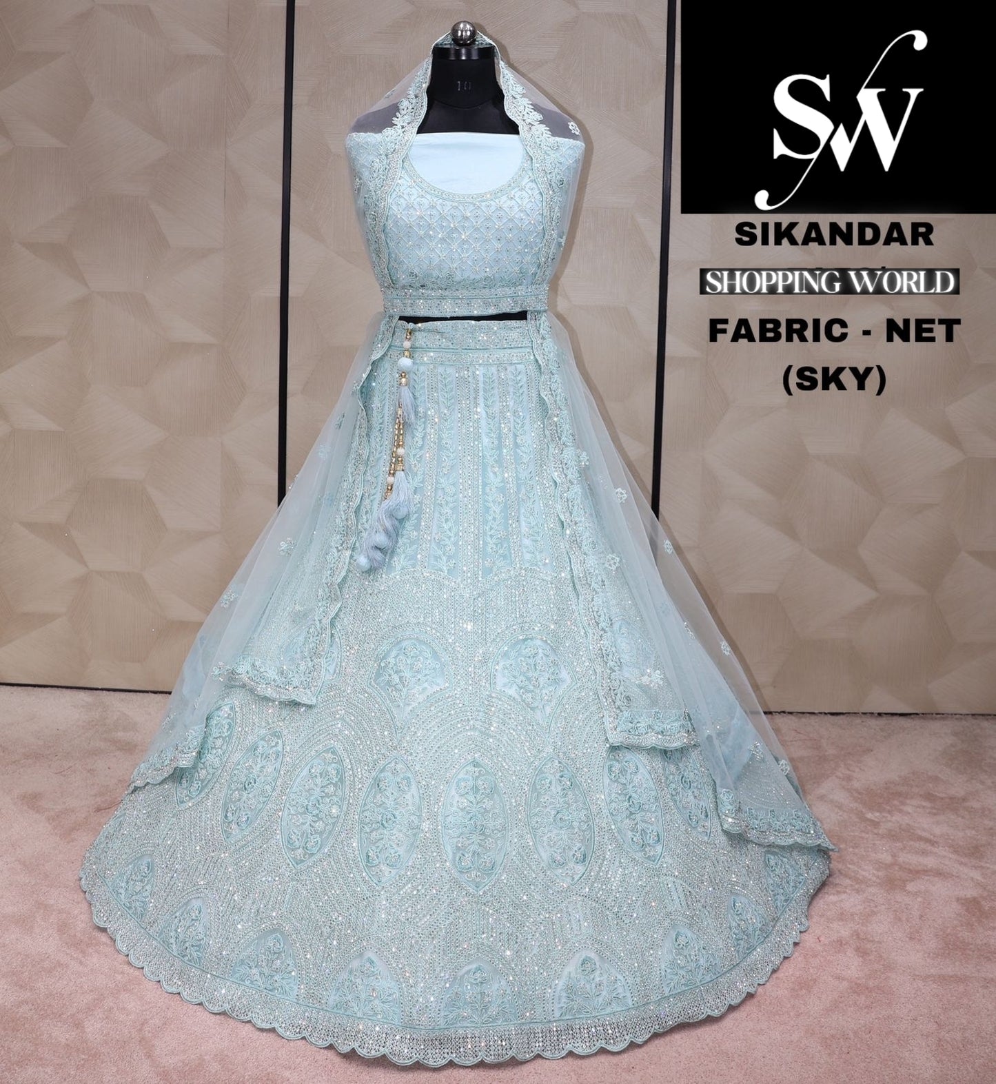 Sky blue Lehenga Net Fabric