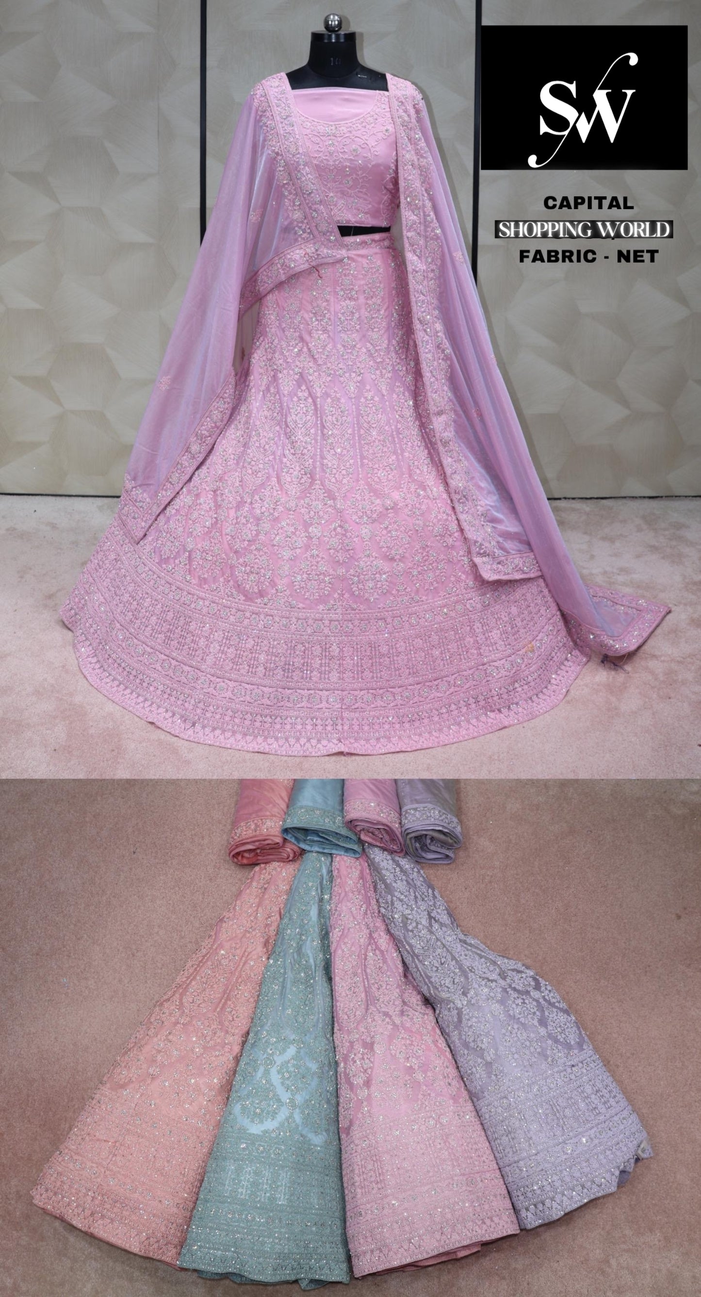Pink Lehenga Net Fabric