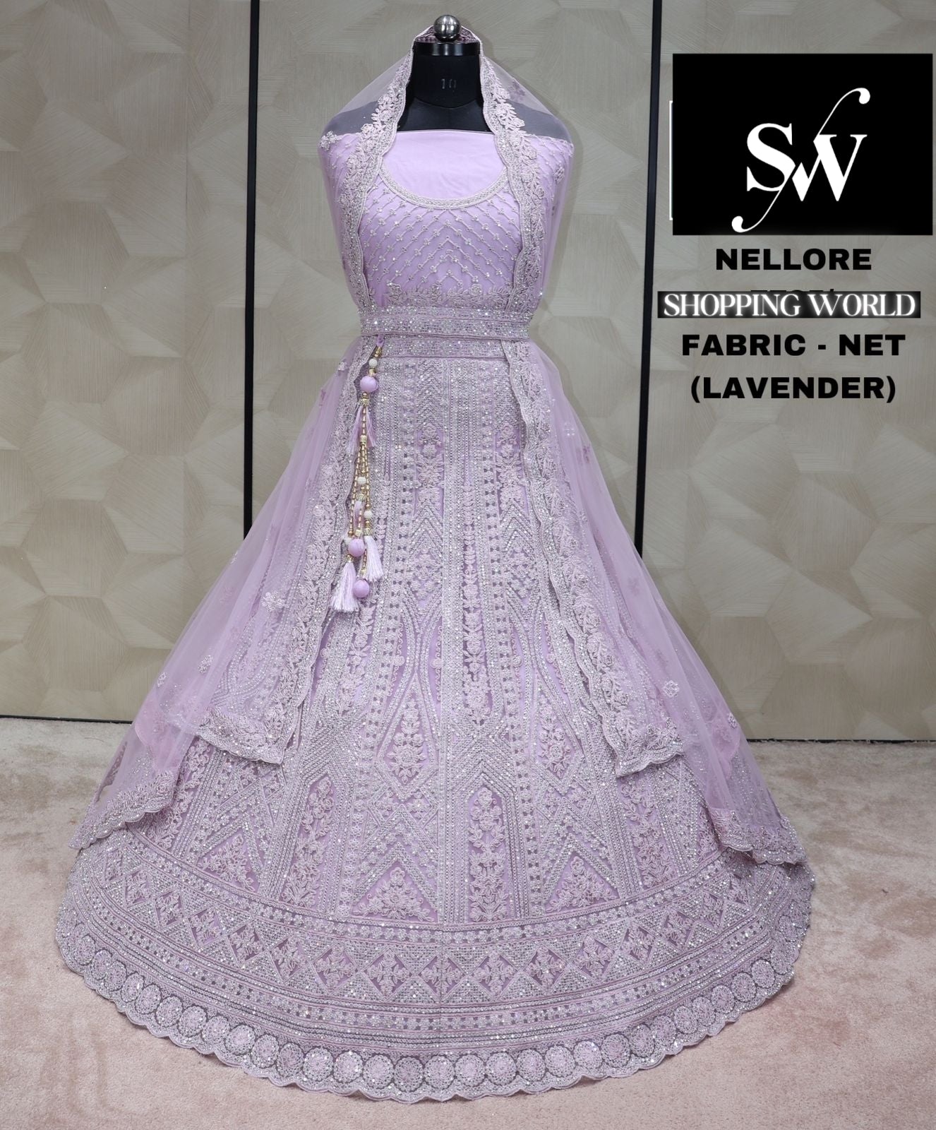 Lavender Lehenga Net Fabric