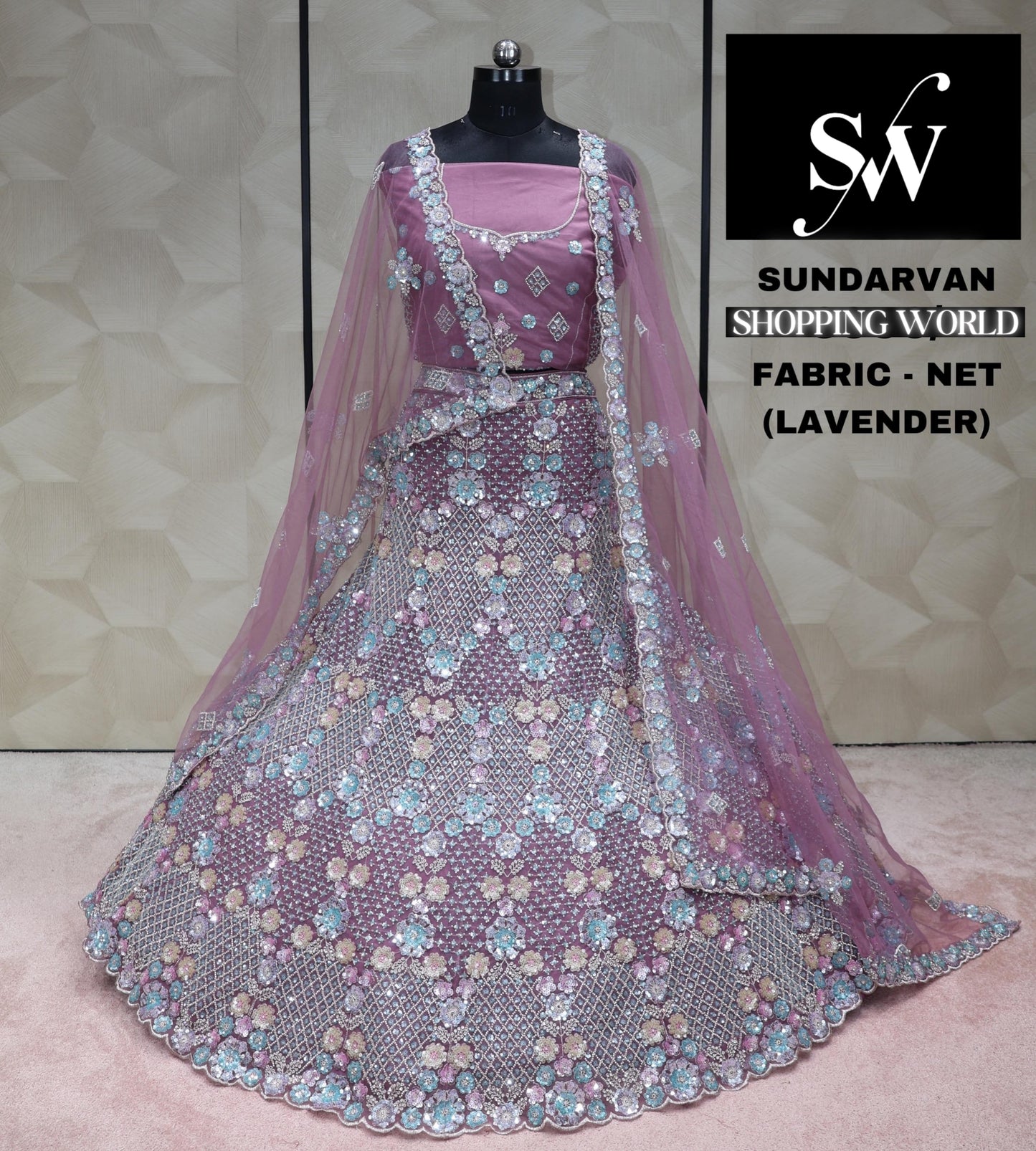 Lavender Lehenga Net Fabric