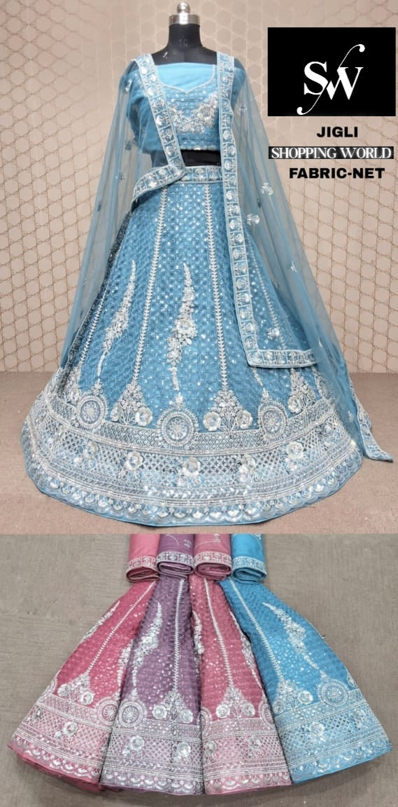 Blue Lehenga Net Fabric
