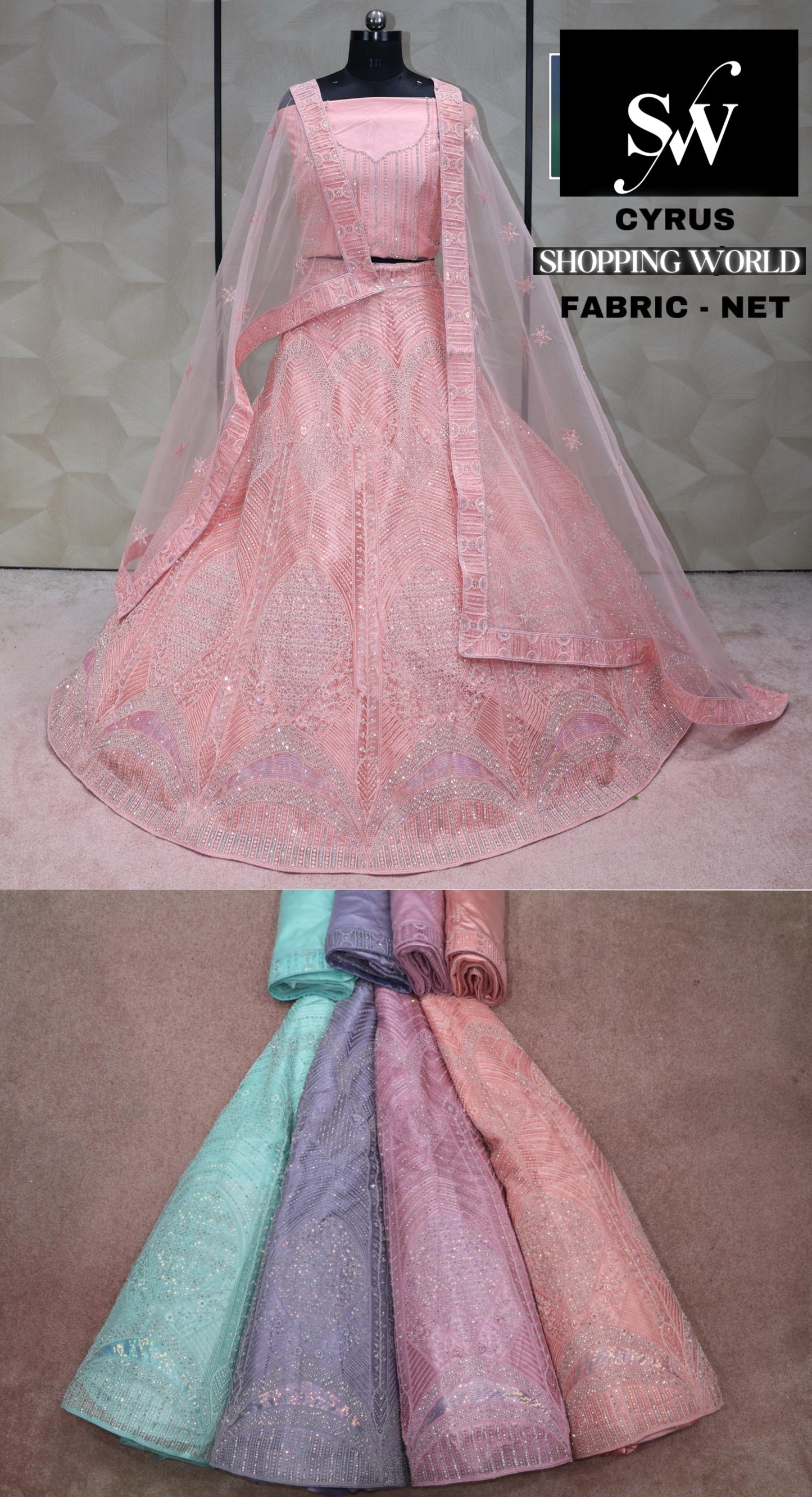 Pink Lehenga Net Fabric
