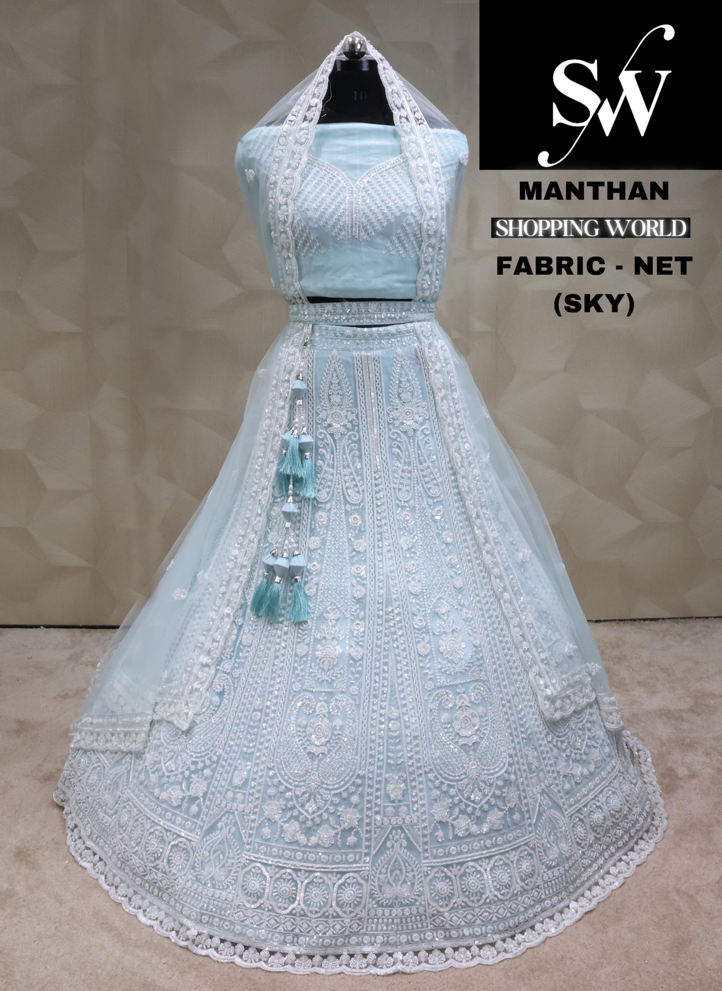 Sky blue Lehenga Net Fabric