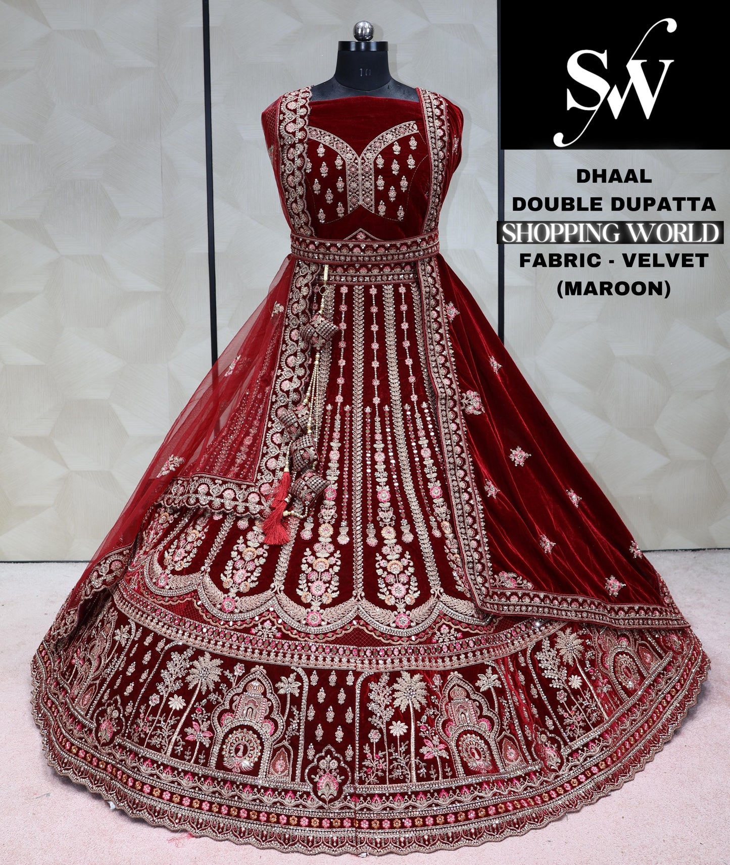 Maroon Lehenga velvet fabric