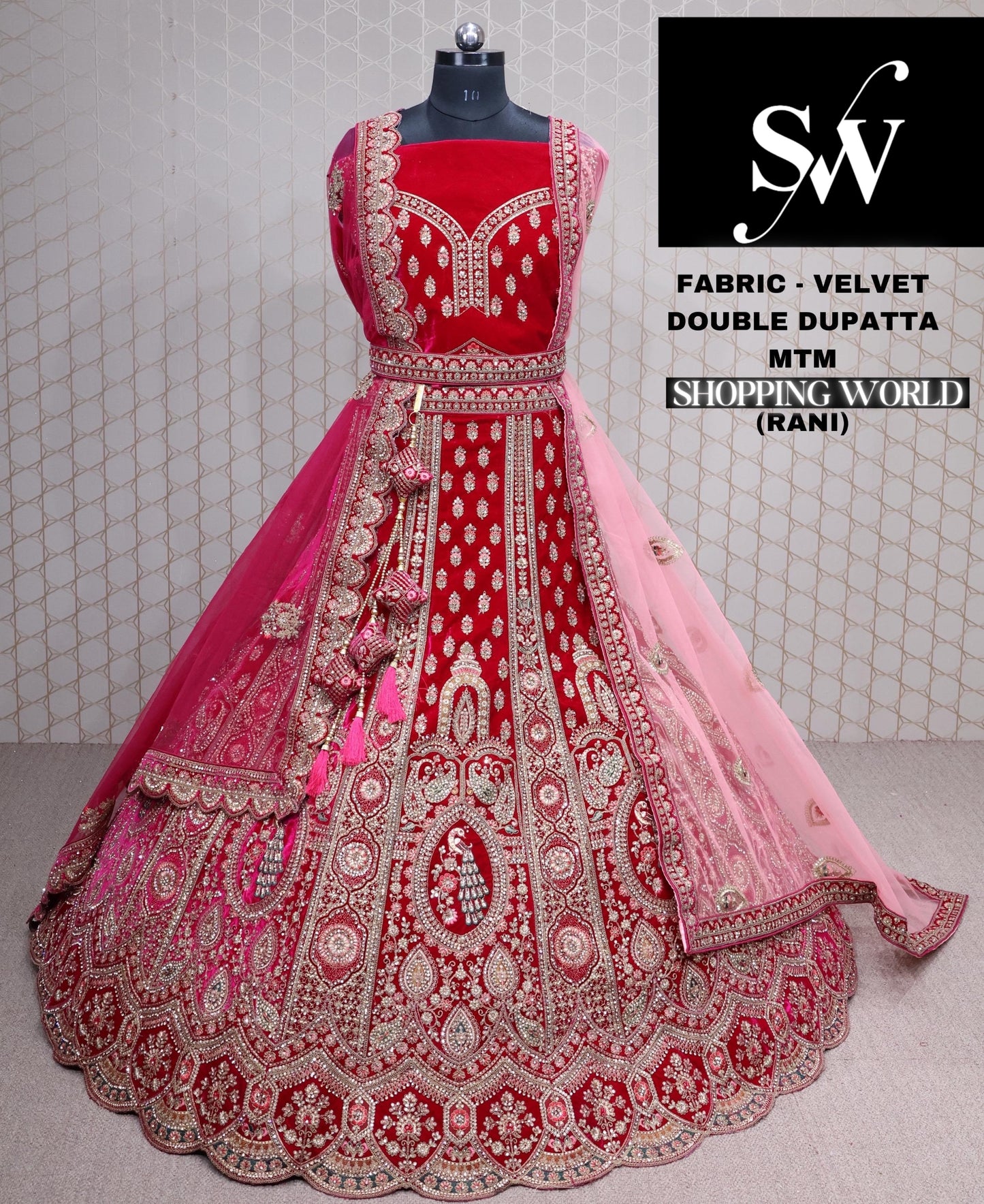 Rani Pink Lehenga velvet fabric
