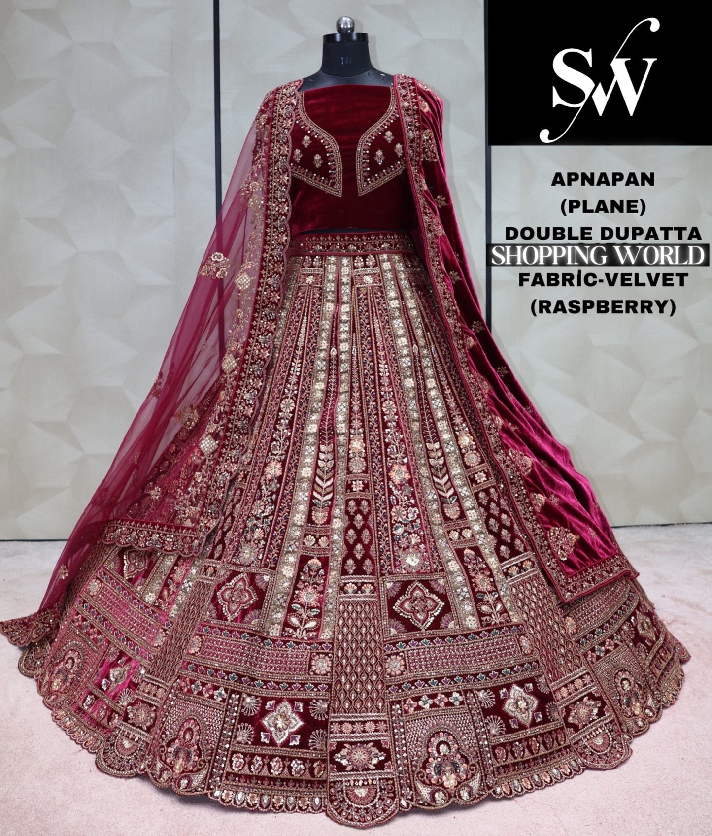 Raspberry Pink Lehenga Velvet fabric