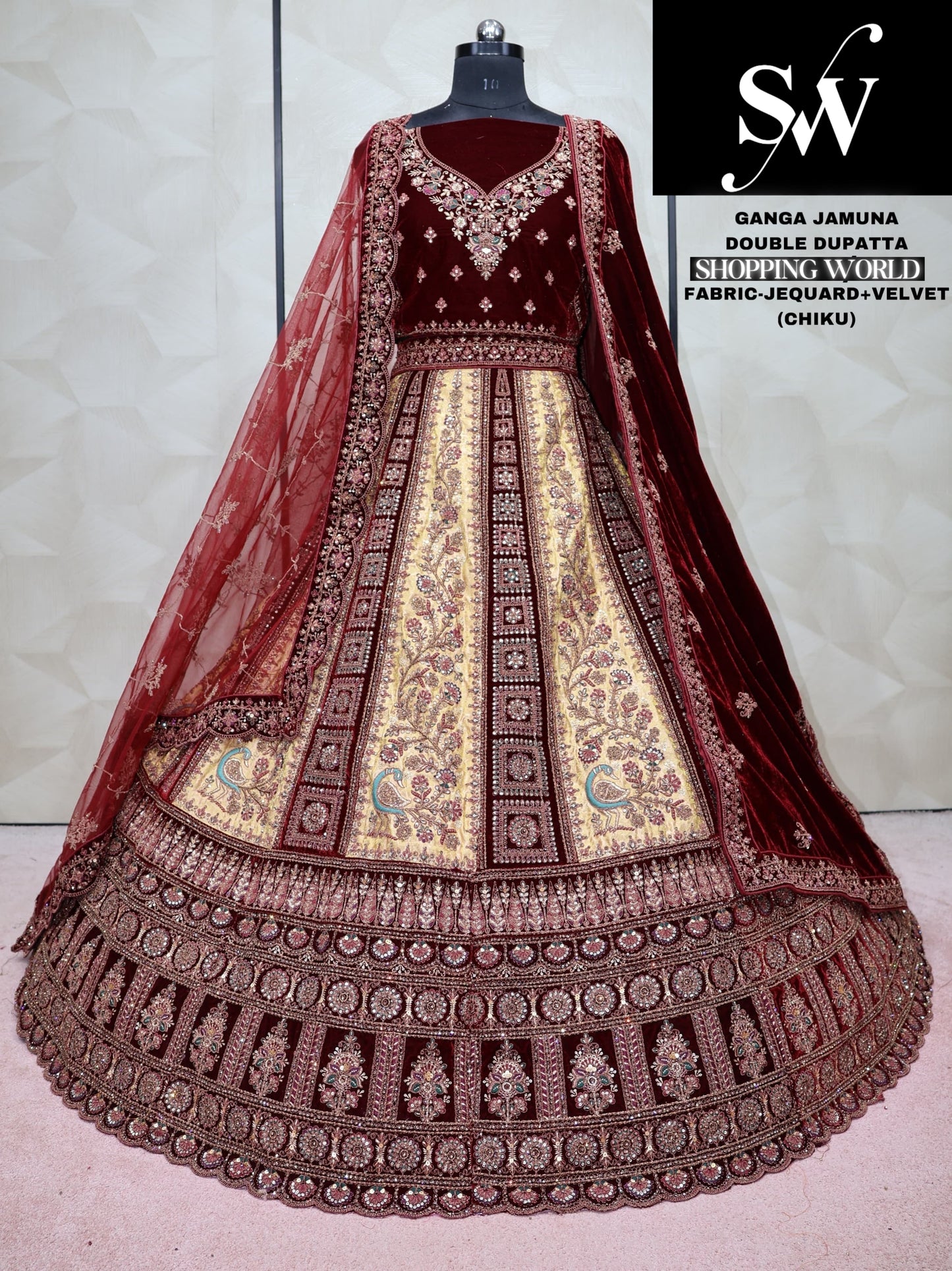 Chiku Lehenga jequard Velvet fabric