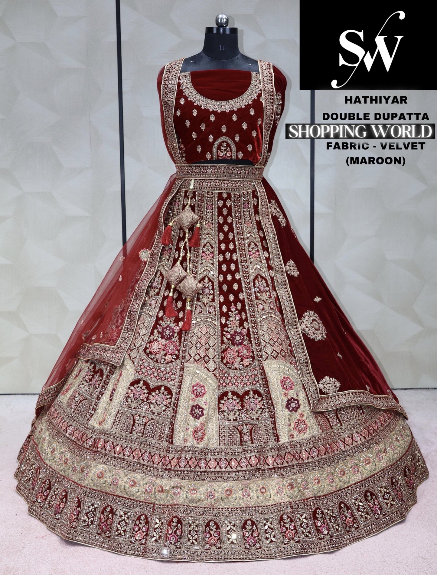 Maroon Lehenga Velvet fabric