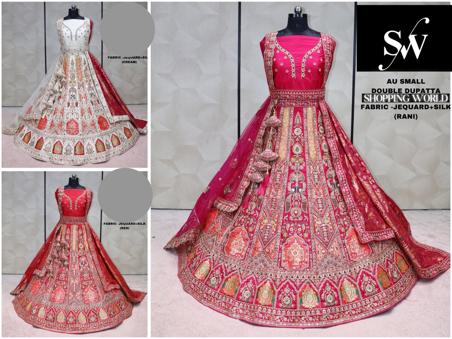 Tela de seda Jequard Multi Lehenga