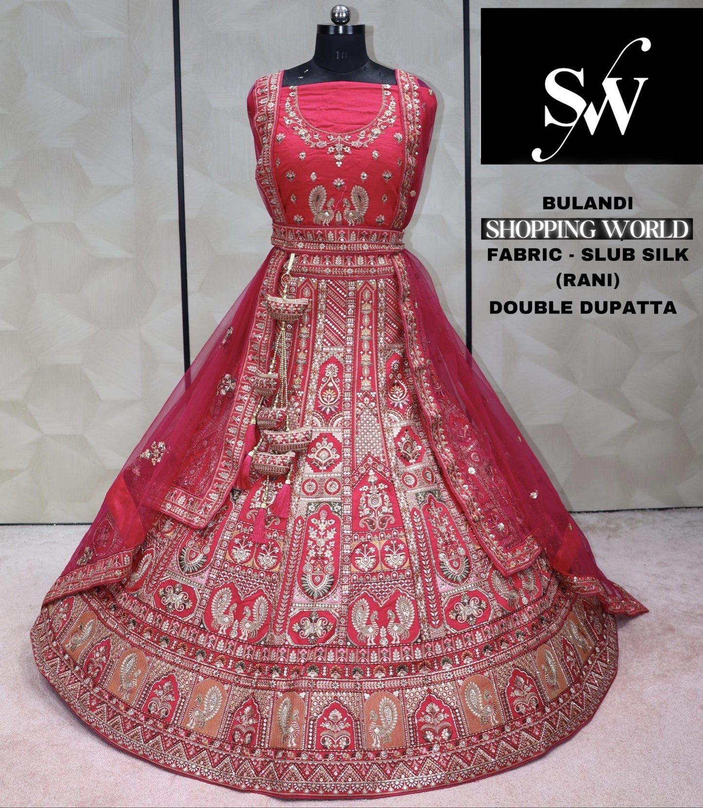 Rani Pink Lehenga slub silk Fabric