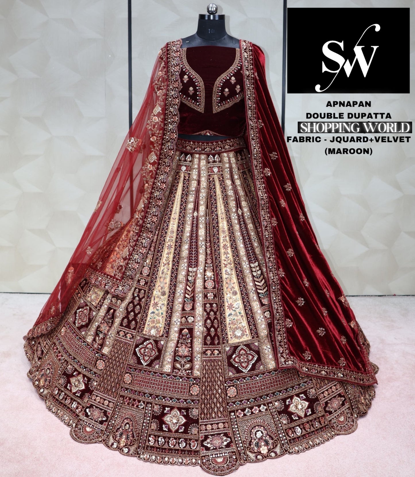 Maroon chiku Lehenga jequard velvet fabric