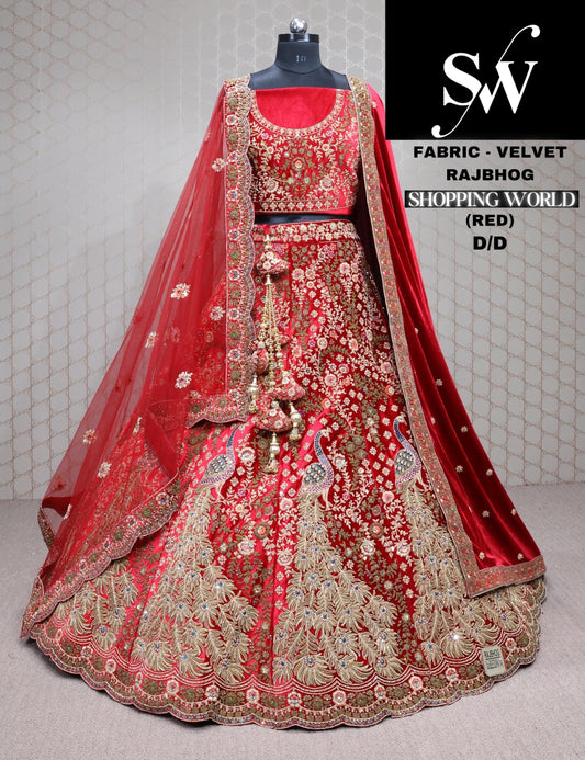 Rani Pink Lehenga peacock velvet fabric