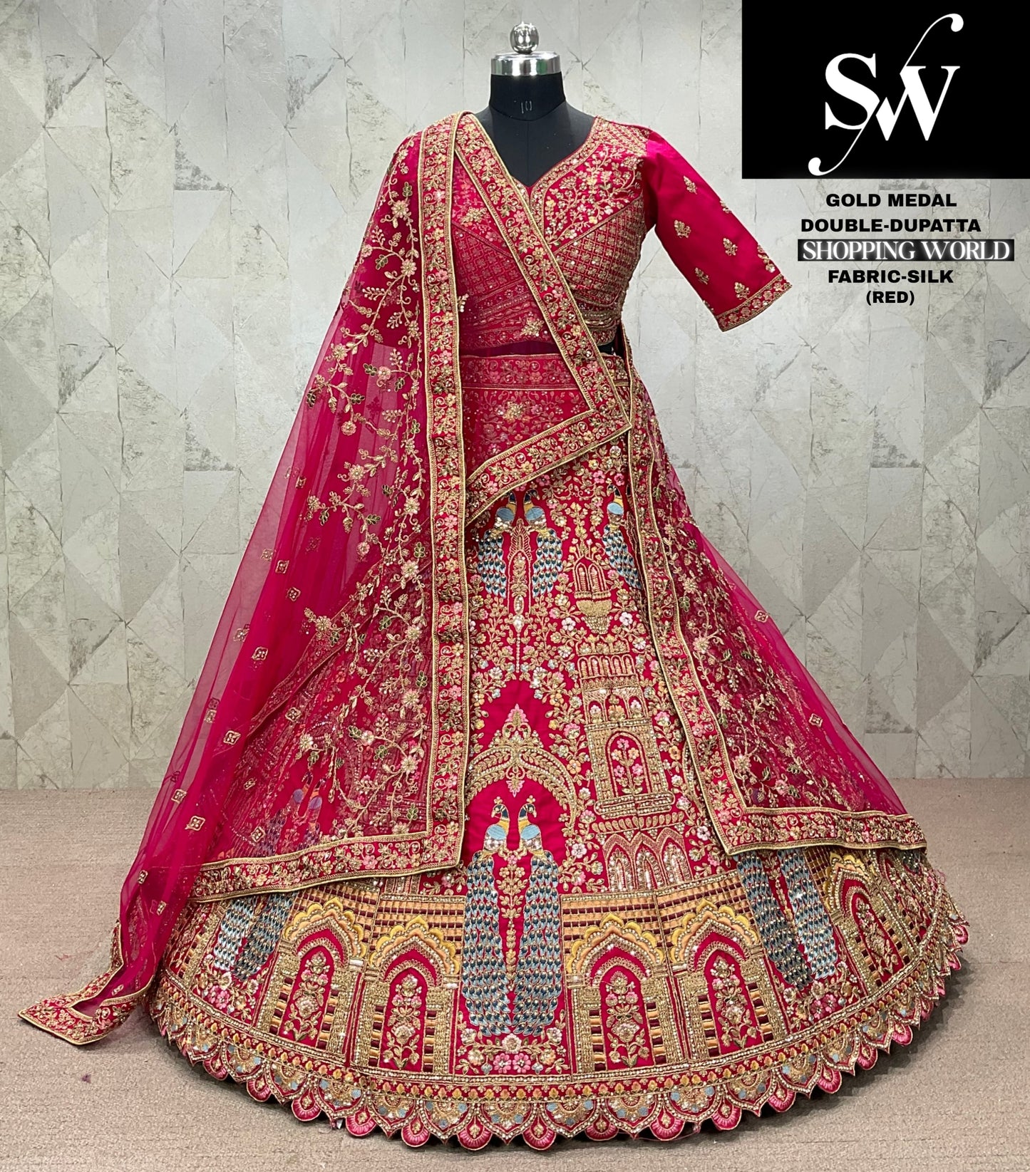 Bridal Red Lehenga silk fabric