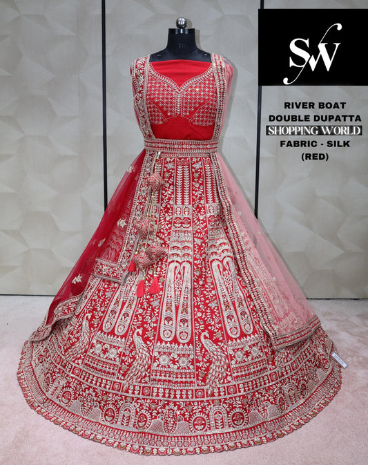 Red Lehenga silk fabric