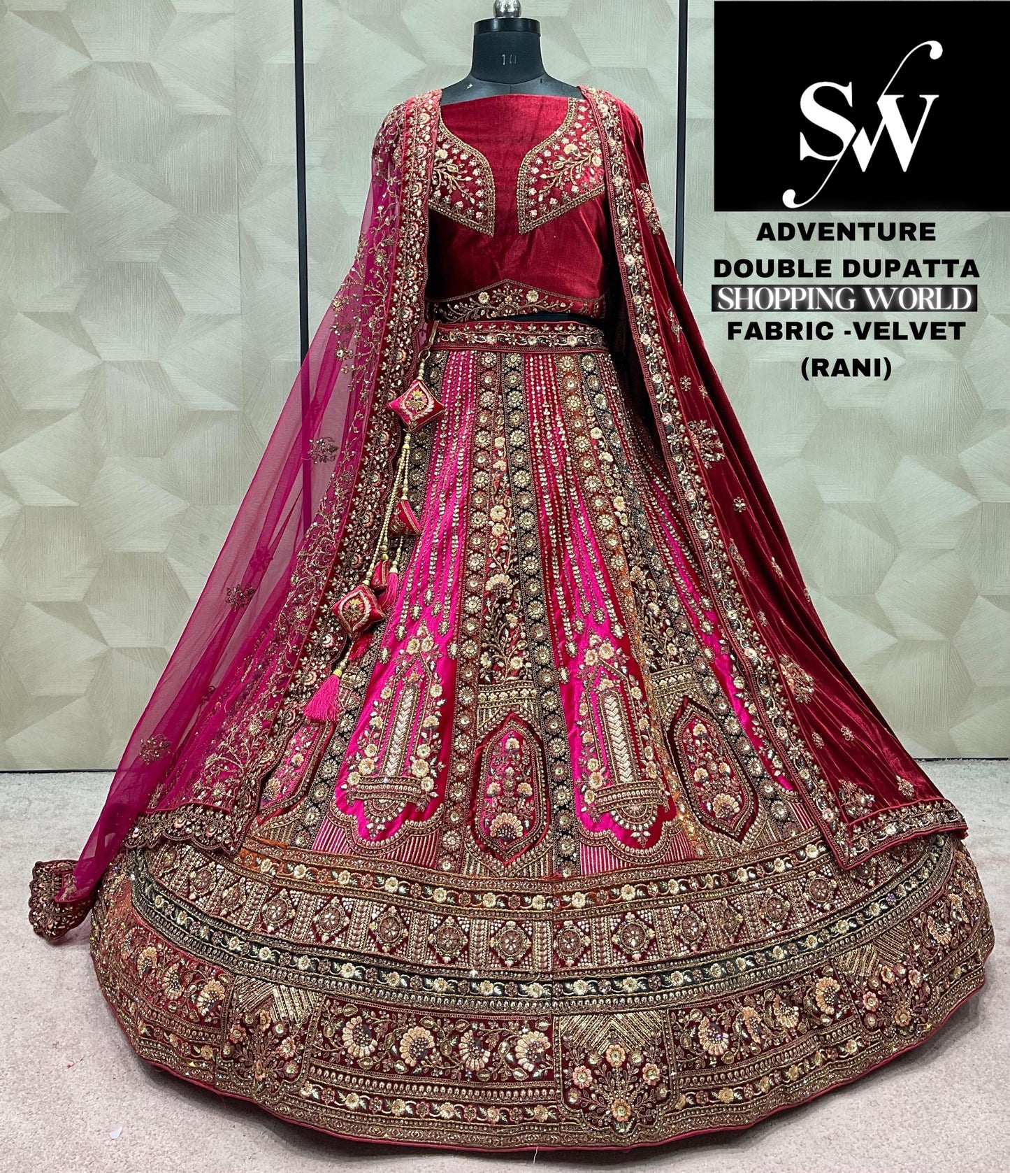 Rani Pink Lehenga velvet fabric