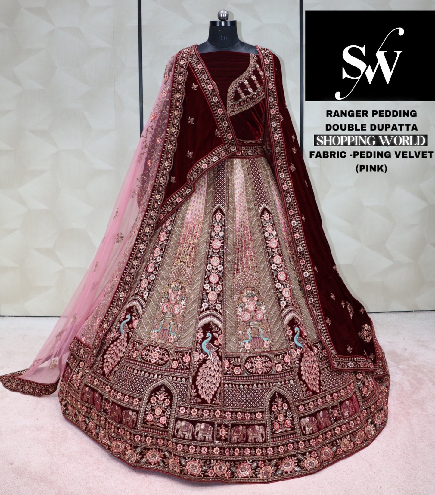 Maroon Pink Lehenga pending velvet fabric