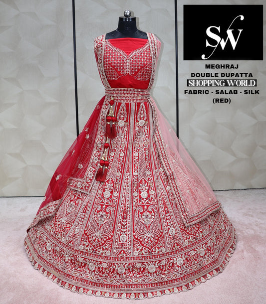 Red Lehenga salab silk fabric