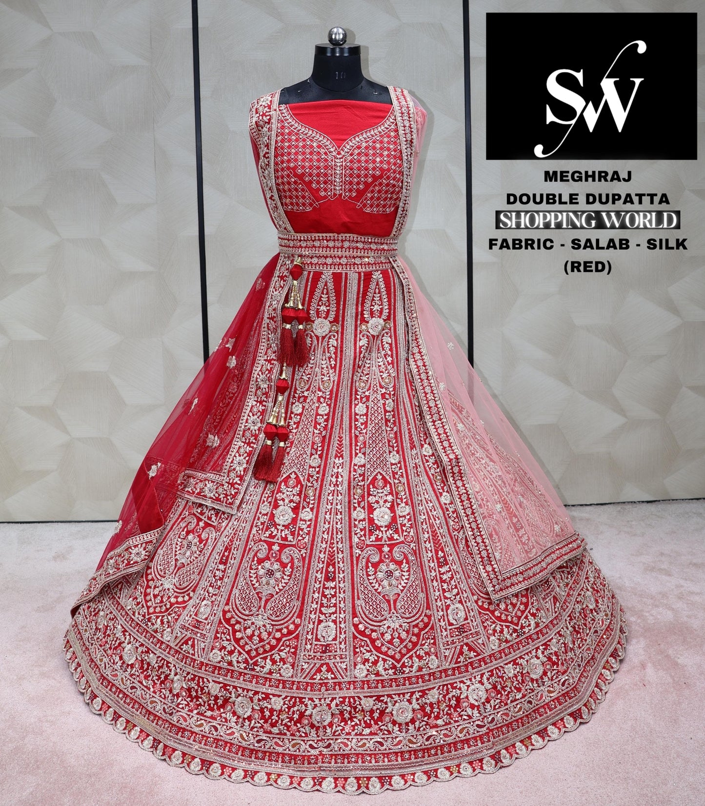Red Lehenga salab silk fabric