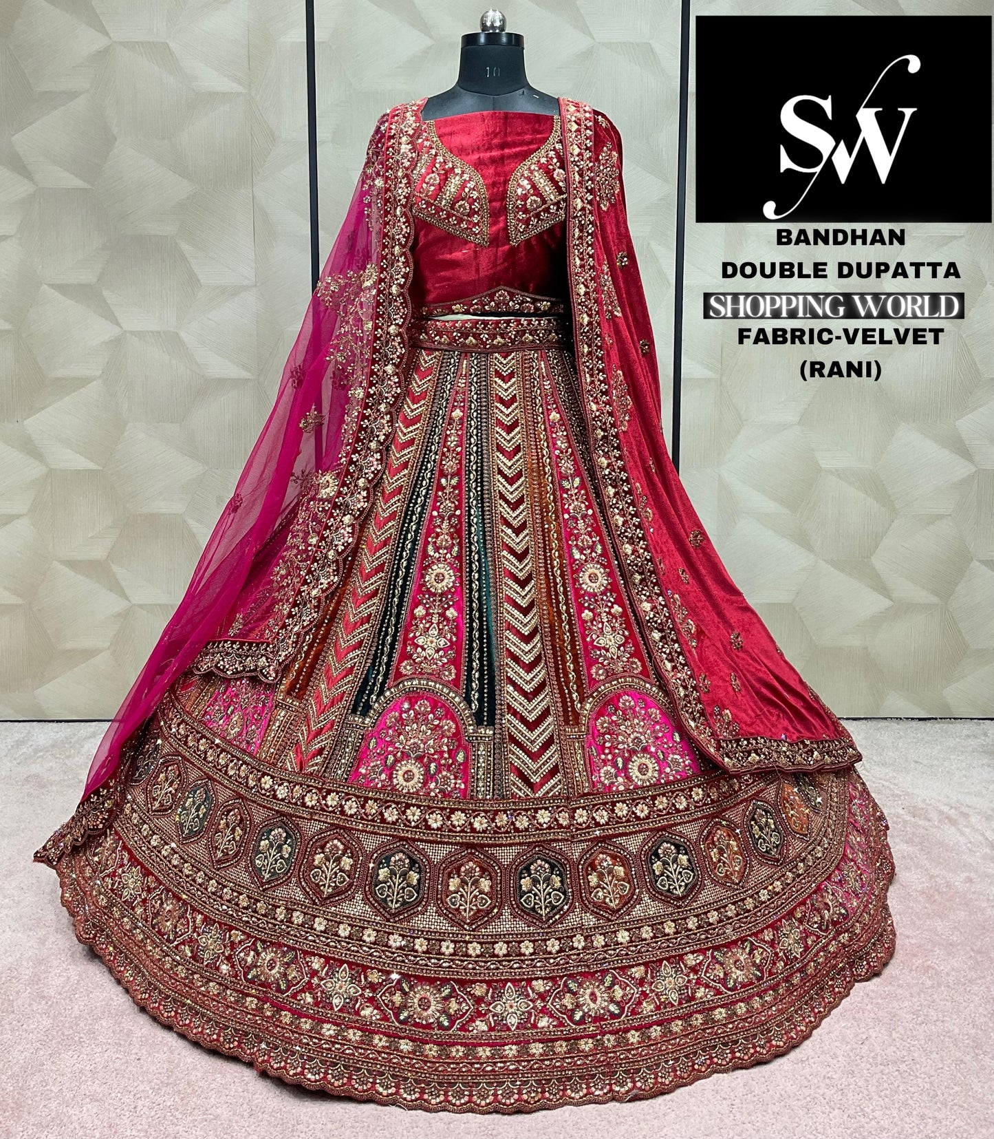 Rani Pink Lehenga velvet fabric