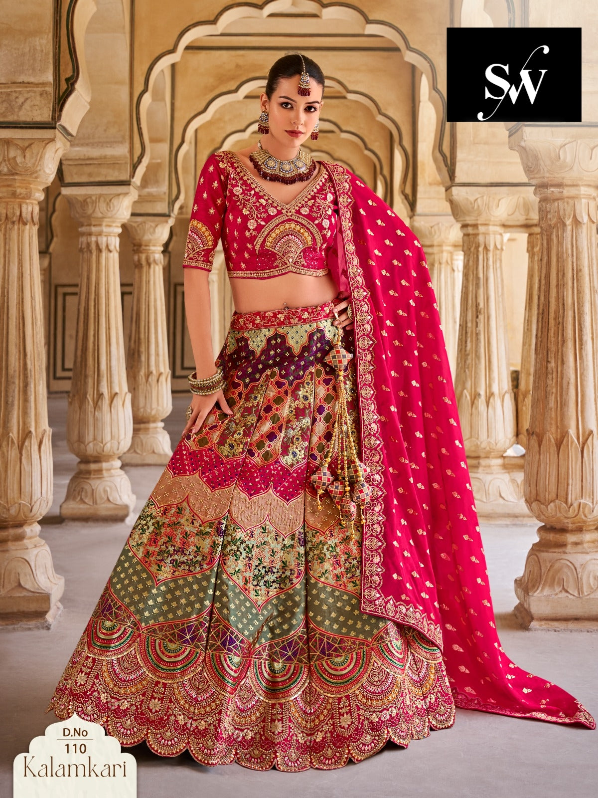 Multi pink Lehenga Banarasi fabric