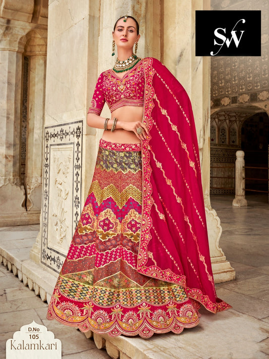 pink Multi Lehenga Banarasi fabric