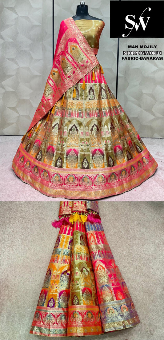 Yellow Multi Lehenga banarasi fabric