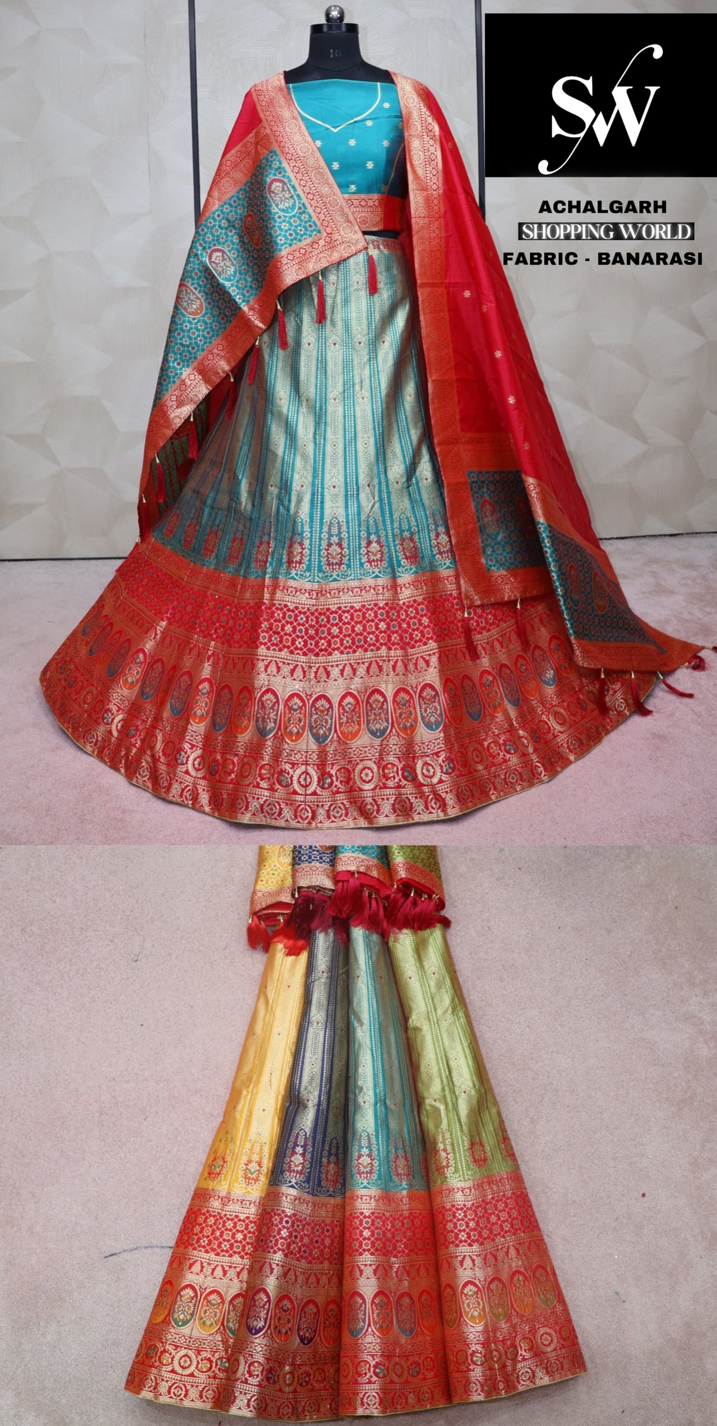 Sky blue Multi Lehenga banarasi fabric