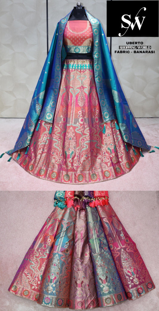 Light pink Multi Lehenga banarasi fabric