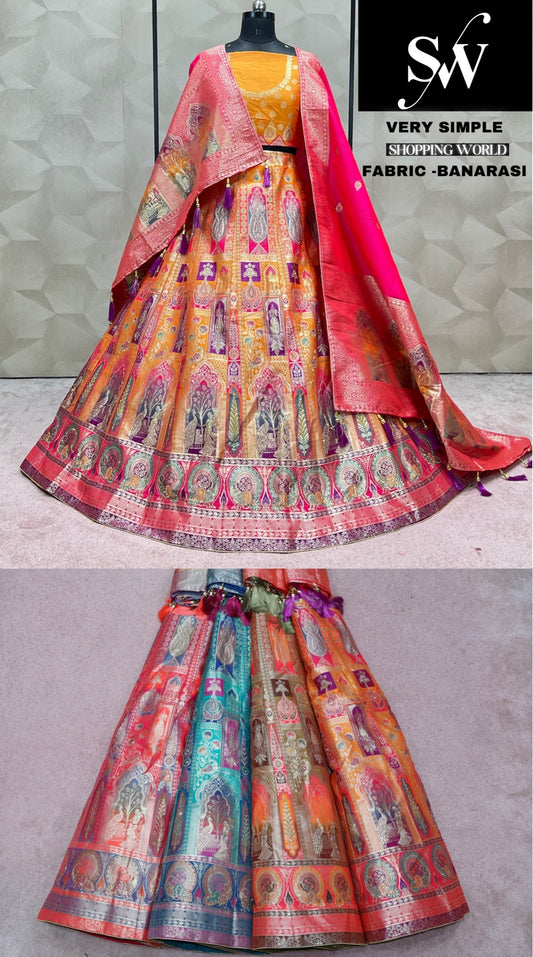 Mustard Multi Lehenga banarasi fabric