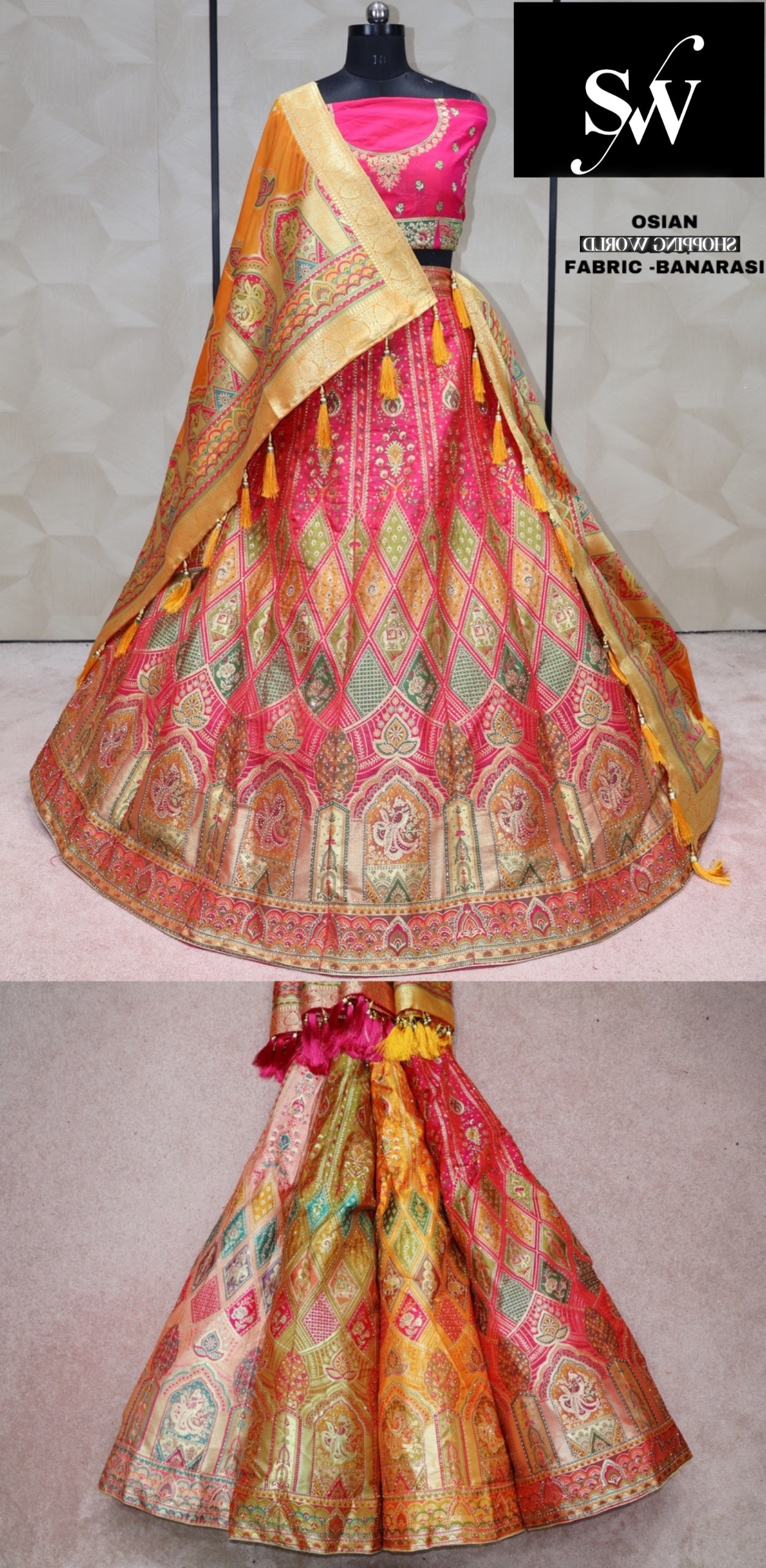 Pink Multi Lehenga banarasi fabric