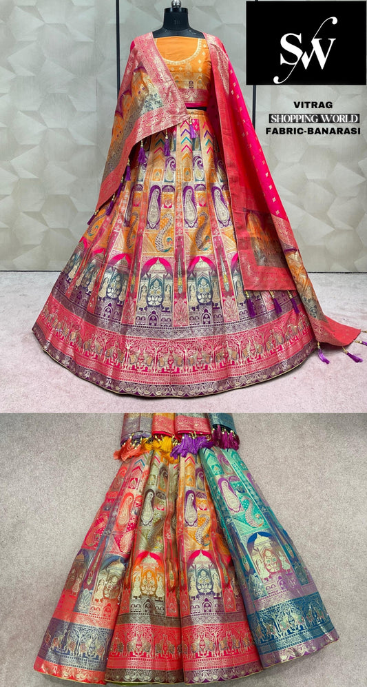 Mustard Multi Lehenga banarasi fabric