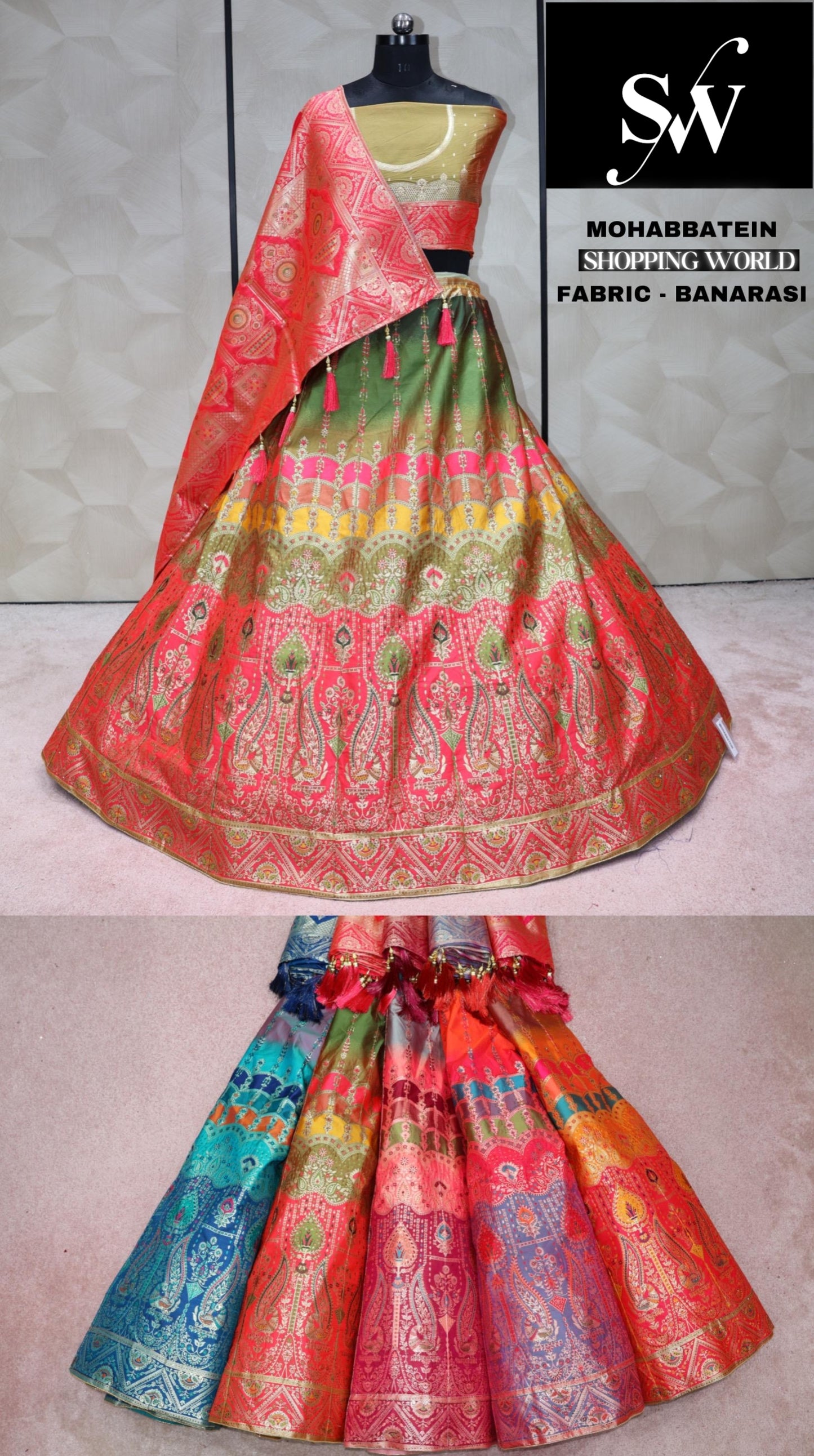 Yellow Multi Lehenga Banarasi fabric