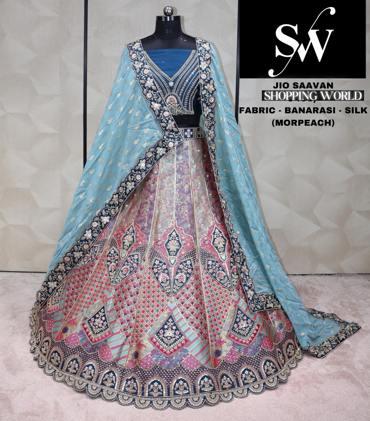 Morepeach Lehenga Banarasi silk fabric