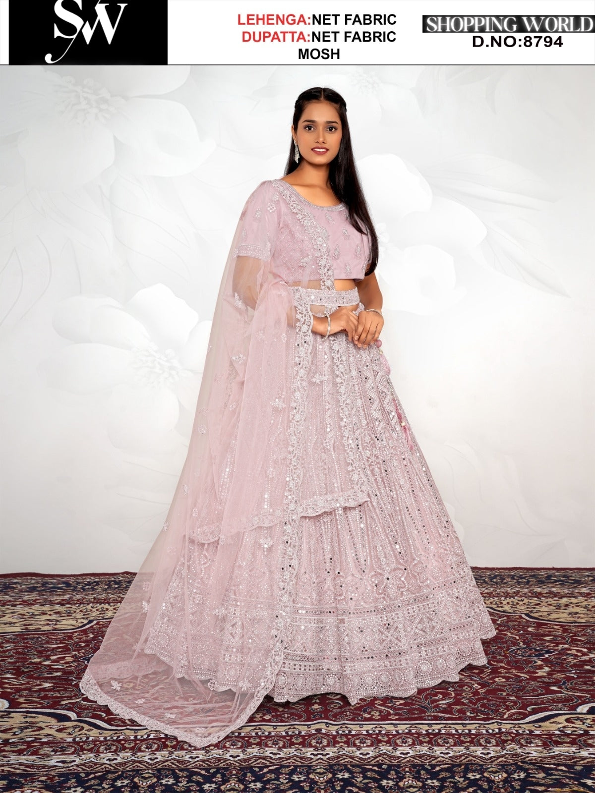 Pink Mosh Net fabric lehenga