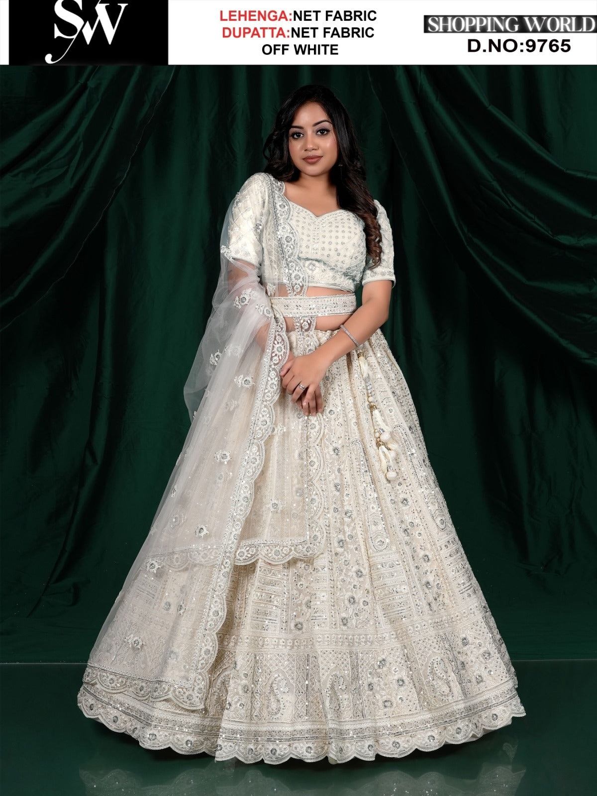 Off white Net fabric lehenga